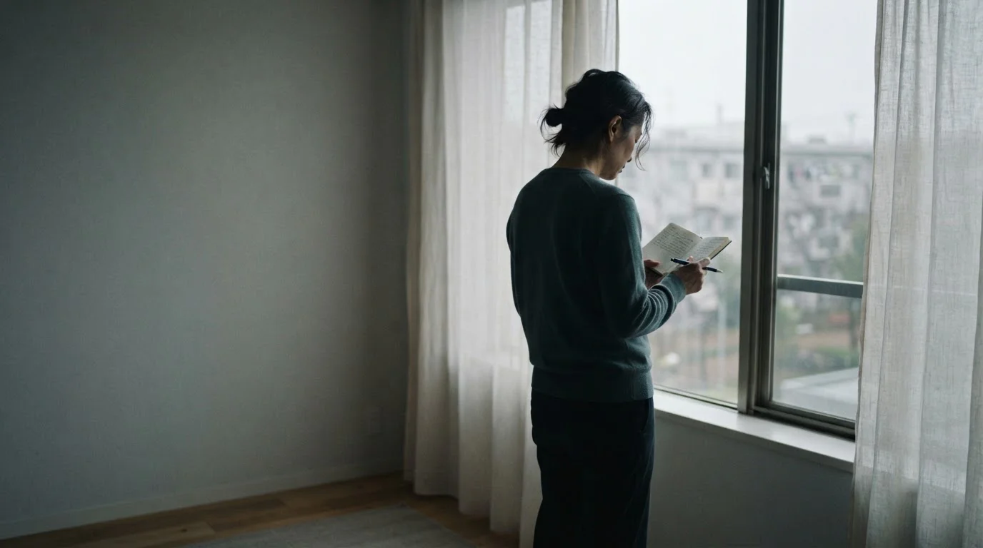 Silueta de una persona junto a una ventana anotando en una libreta mientras revisa límites personales