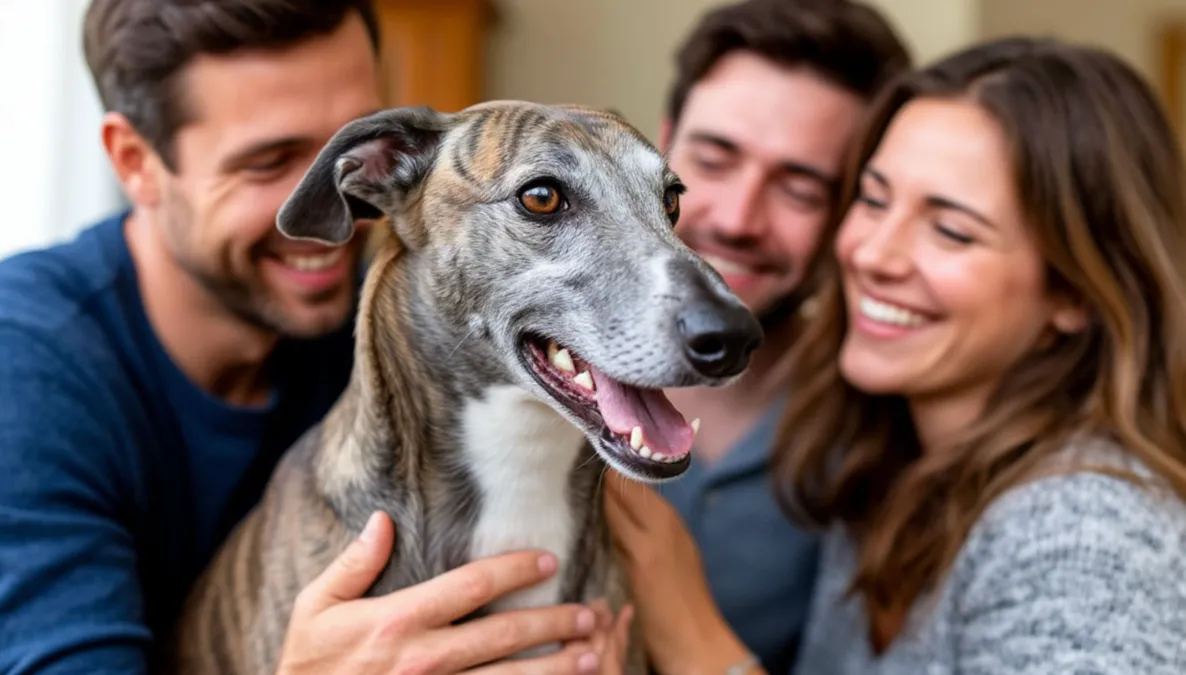 Galgo retirado siendo adoptado por una familia