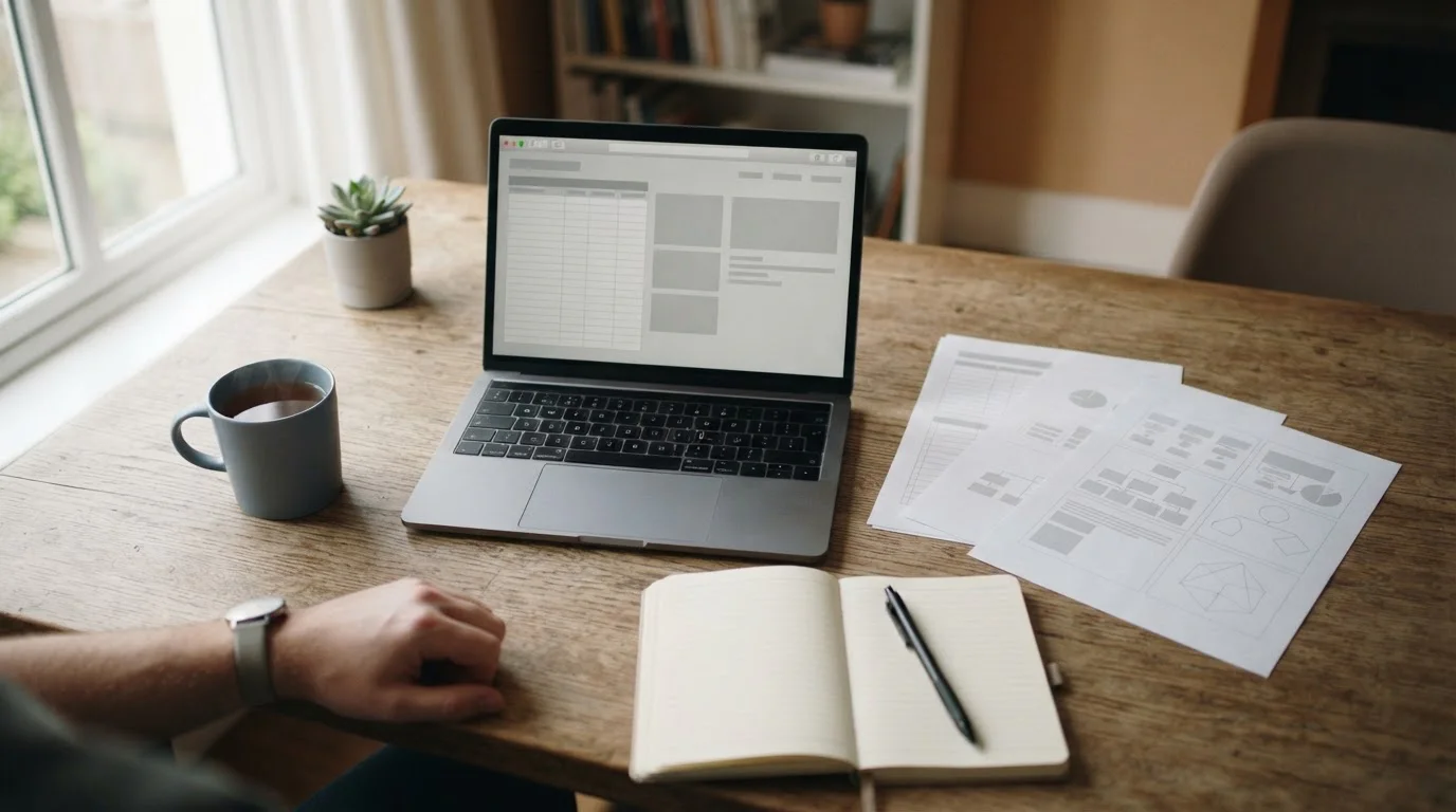 Comparativa de operadores sobre un escritorio con documentos y portátil