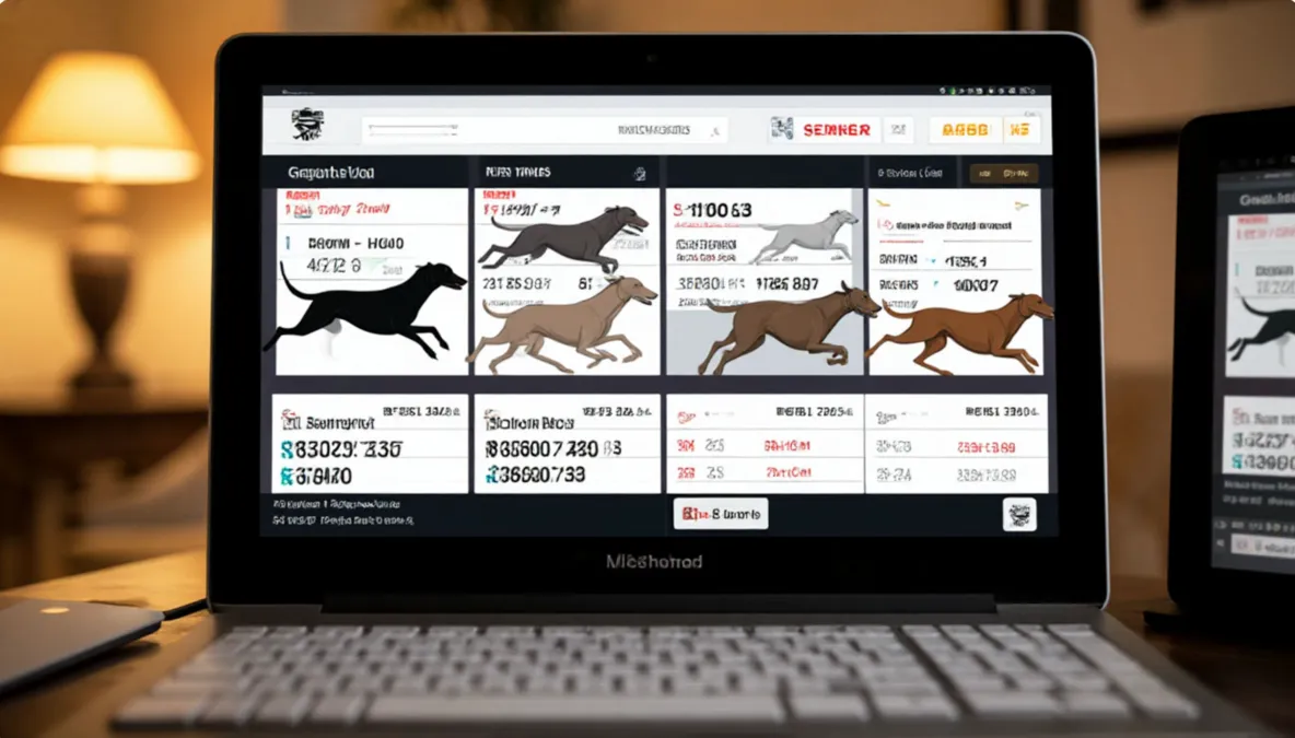 Pantalla mostrando cuotas de apuestas de galgos con diferentes probabilidades