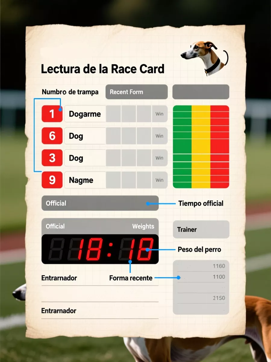 Ejemplo de race card con anotaciones explicativas