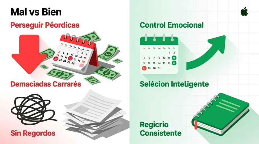 Infografía de errores comunes en apuestas de galgos: perseguir pérdidas, apostar sin análisis y no llevar registros