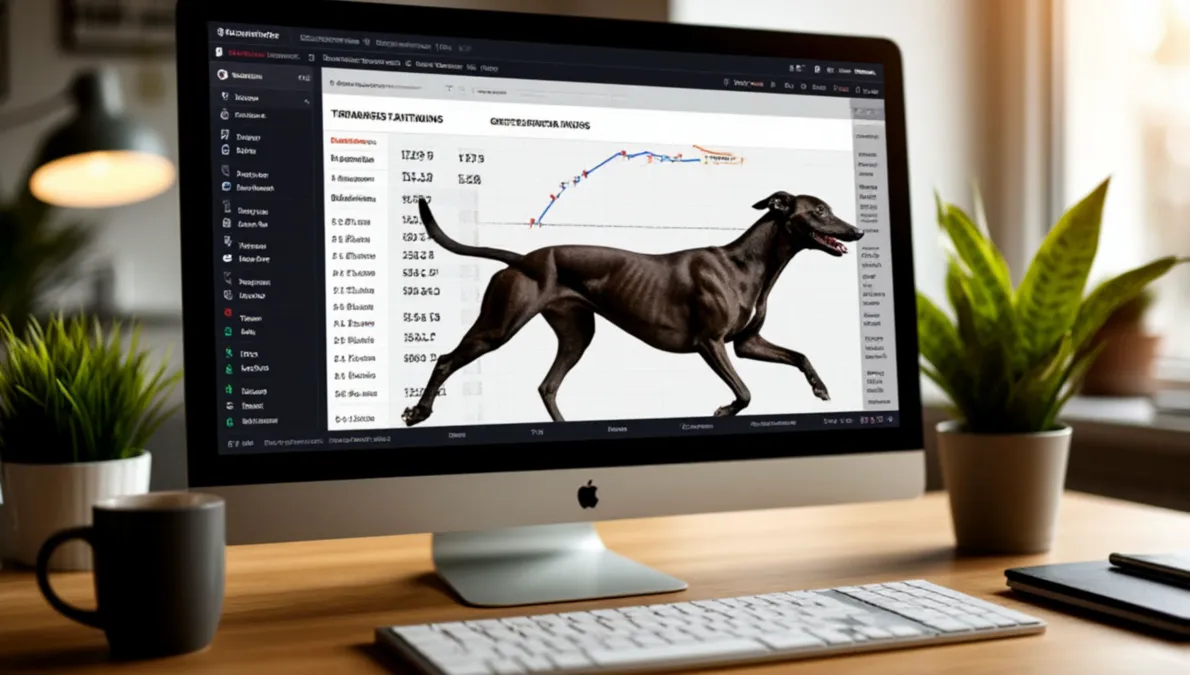 Pantalla de ordenador mostrando estadísticas de rendimiento de entrenadores de galgos