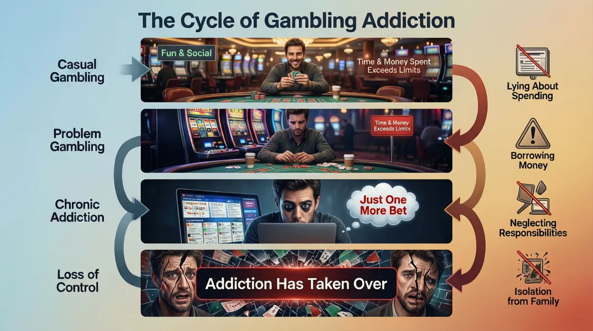Diagrama ilustrativo de las fases del desarrollo de la ludopatía