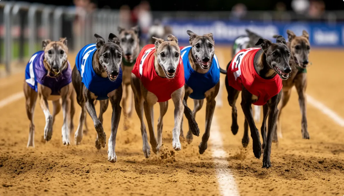 Galgos llegando a la meta en una carrera reñida