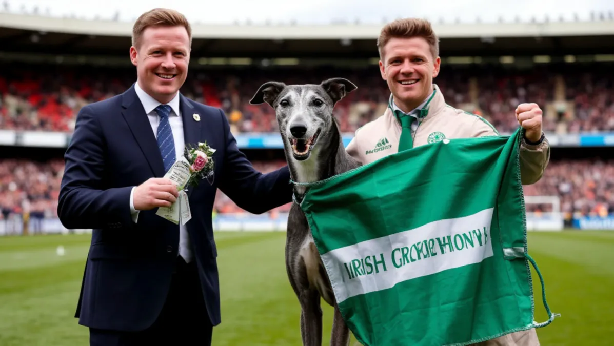 Galgo irlandés celebrando victoria en competición de élite