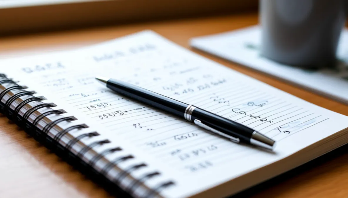 Cuaderno abierto con anotaciones de registro de apuestas y un bolígrafo