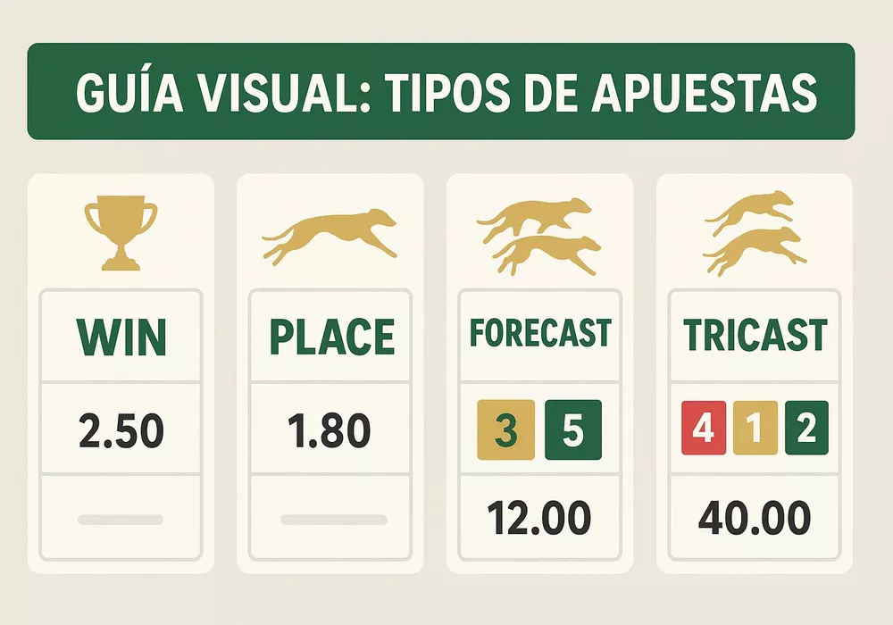 Guía visual de tipos de apuestas en galgos
