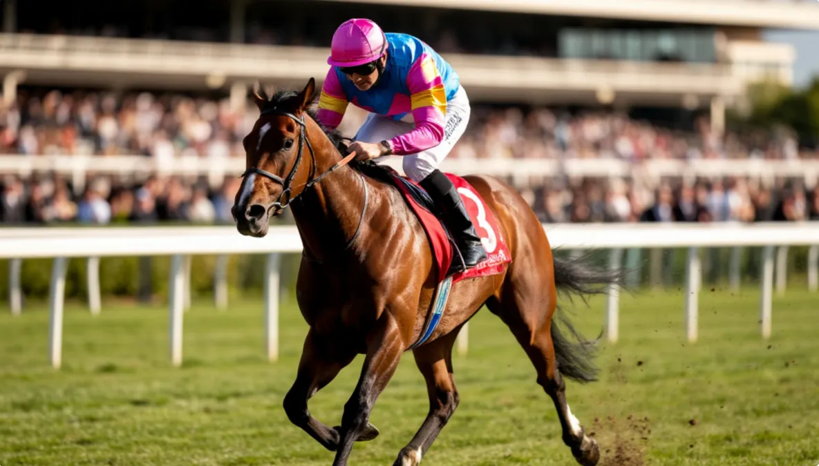 Jockey montando un caballo de carreras durante una competición