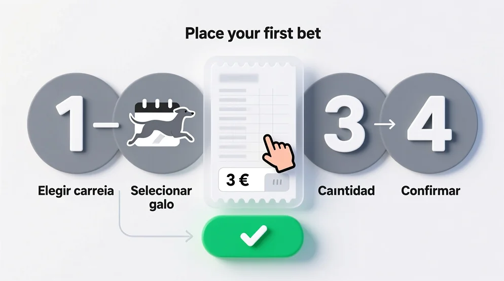 Guía paso a paso para hacer tu primera apuesta de galgos: elegir carrera, seleccionar galgo, introducir cantidad y confirmar
