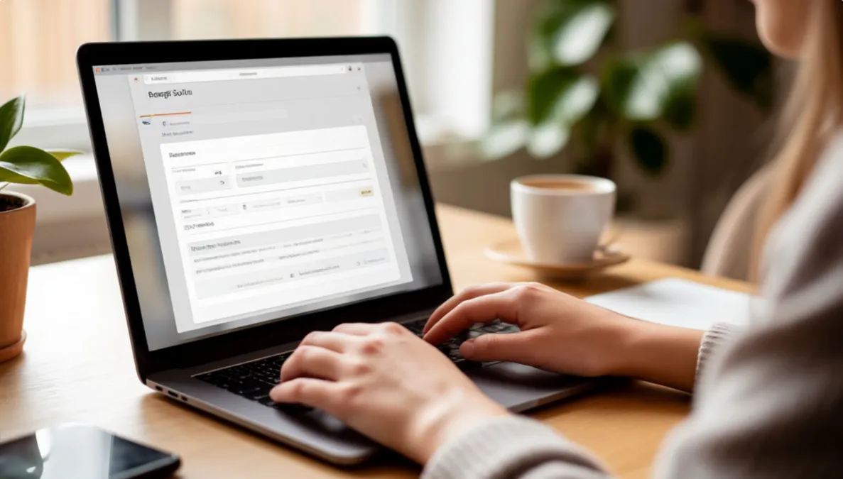 Persona completando un formulario de registro en un portátil