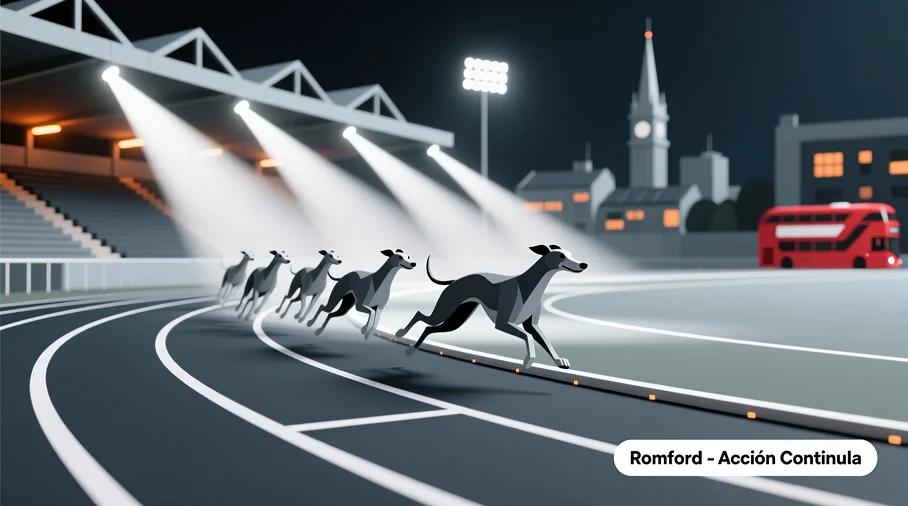 Canódromo de Romford en el este de Londres con pista de 400 metros y carreras diarias de galgos