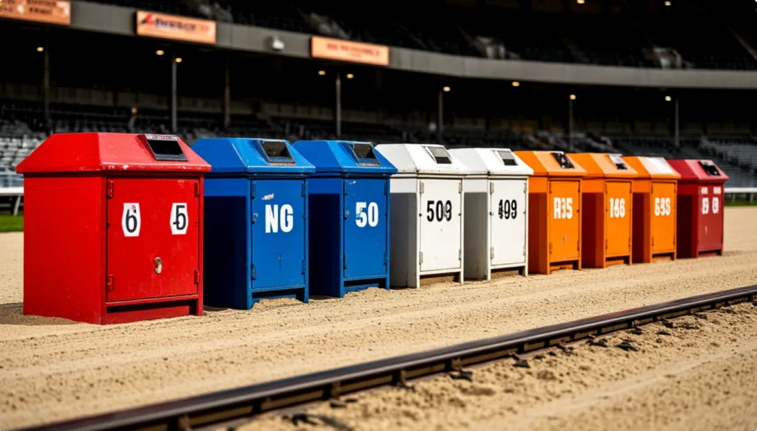 Trampas de salida numeradas en un canódromo antes de una carrera
